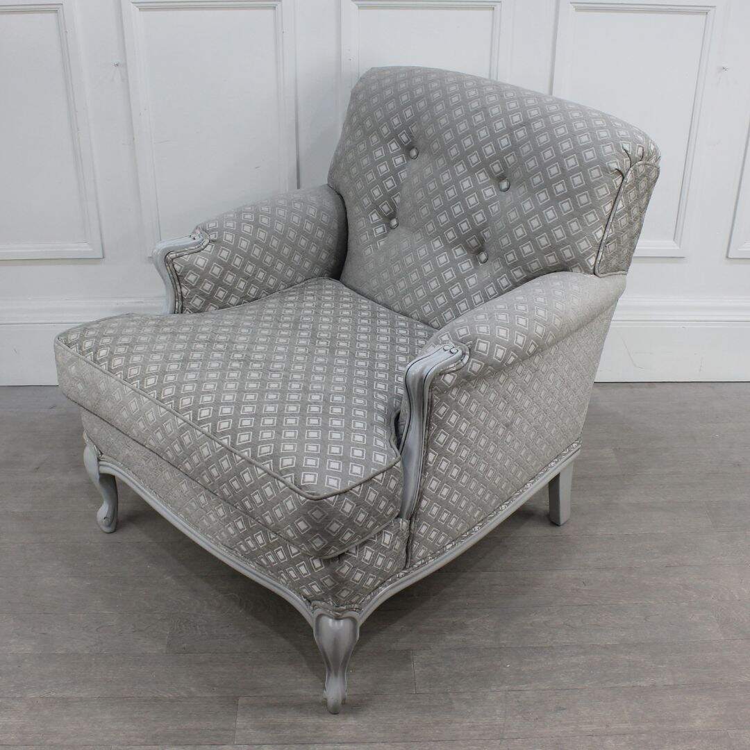 French provincial armchair with grey chenille
