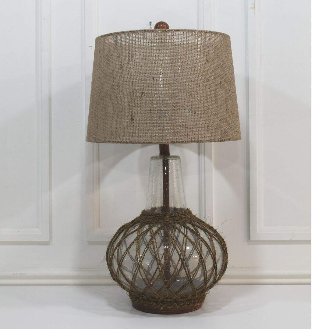 Glass and jute string lamp with jute shade