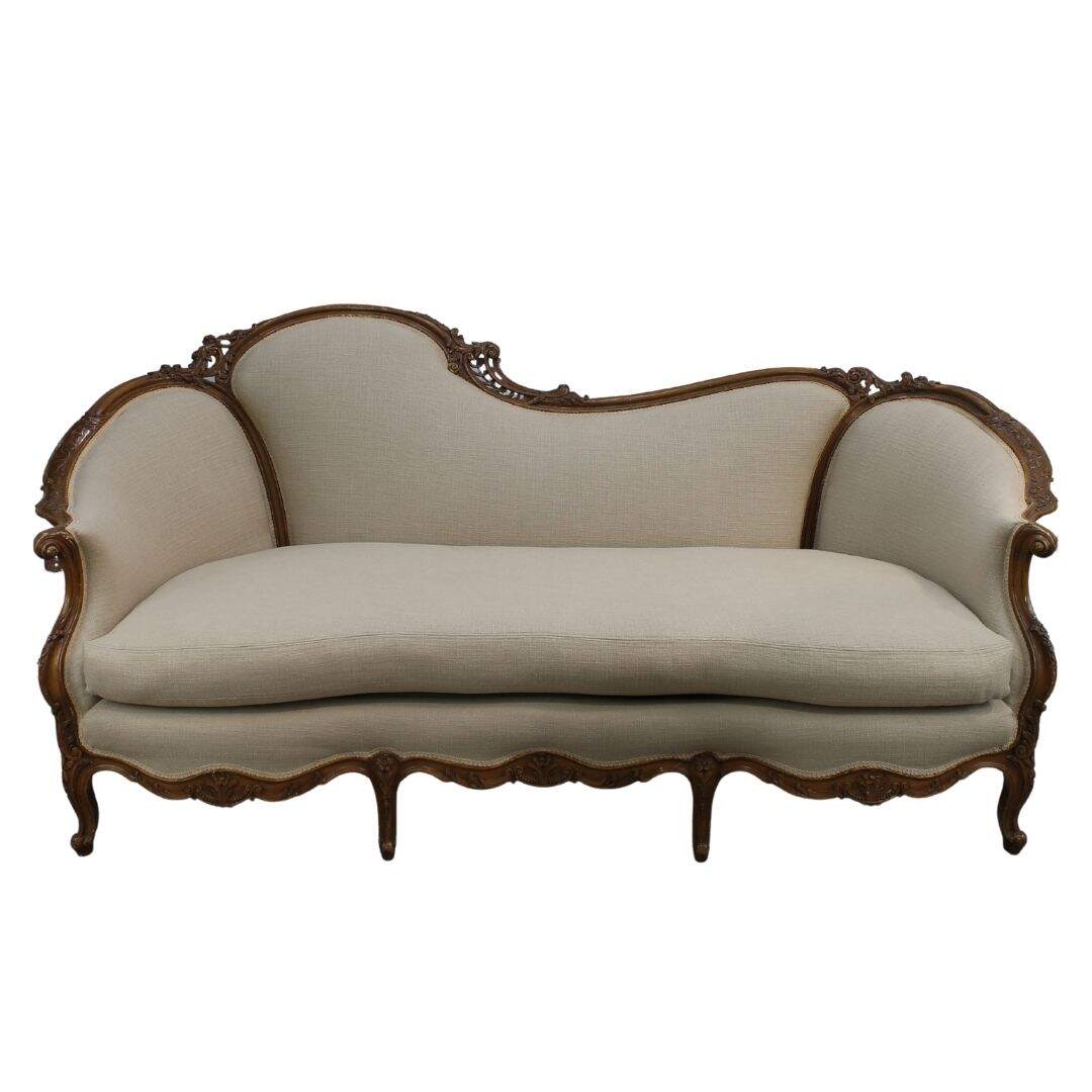 Large sofa with carved wood frame