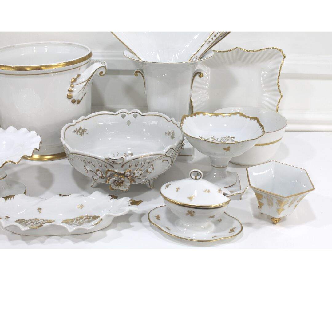 Grouping of white and gold china from Europe