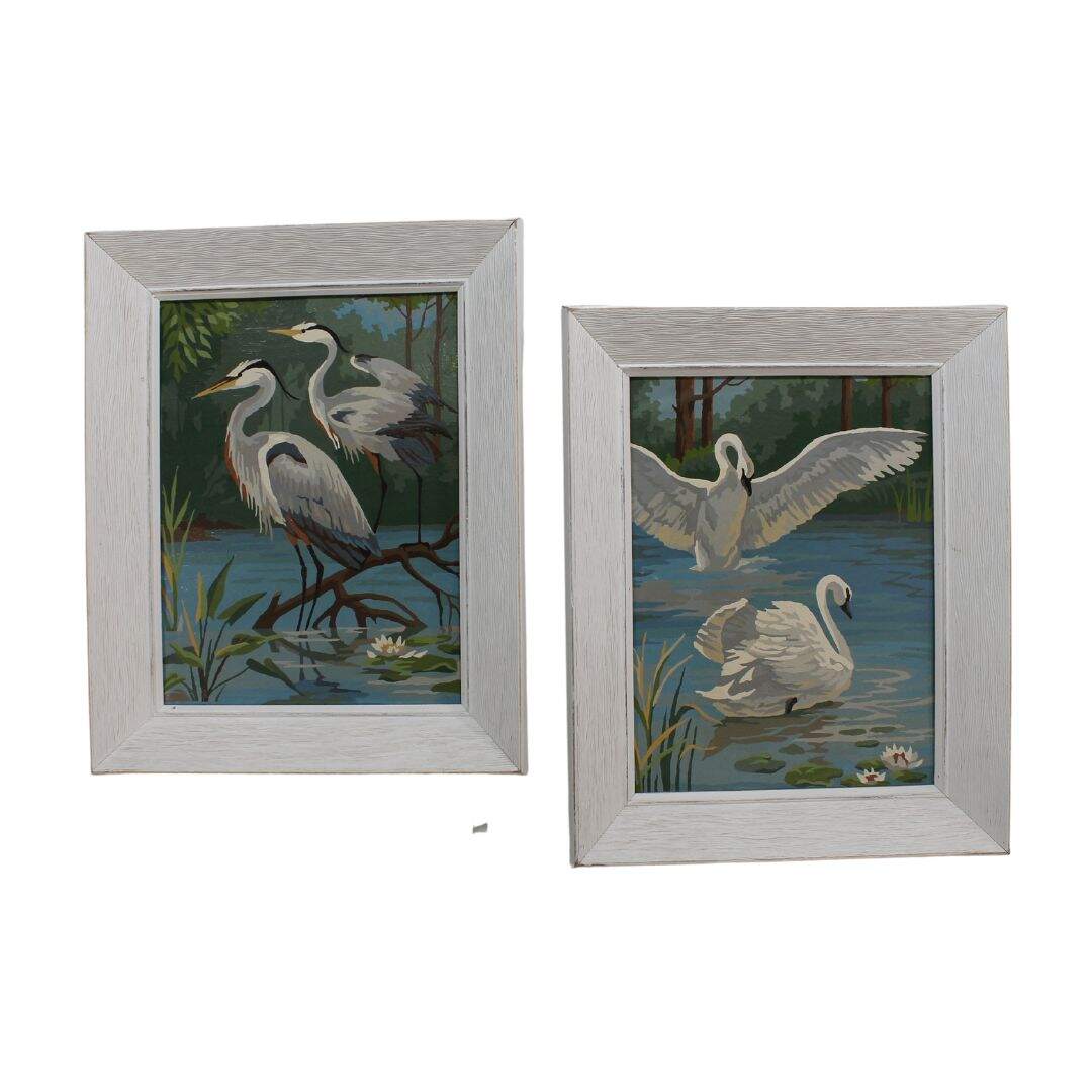 Pair of swan and crane paint by numbers paintings